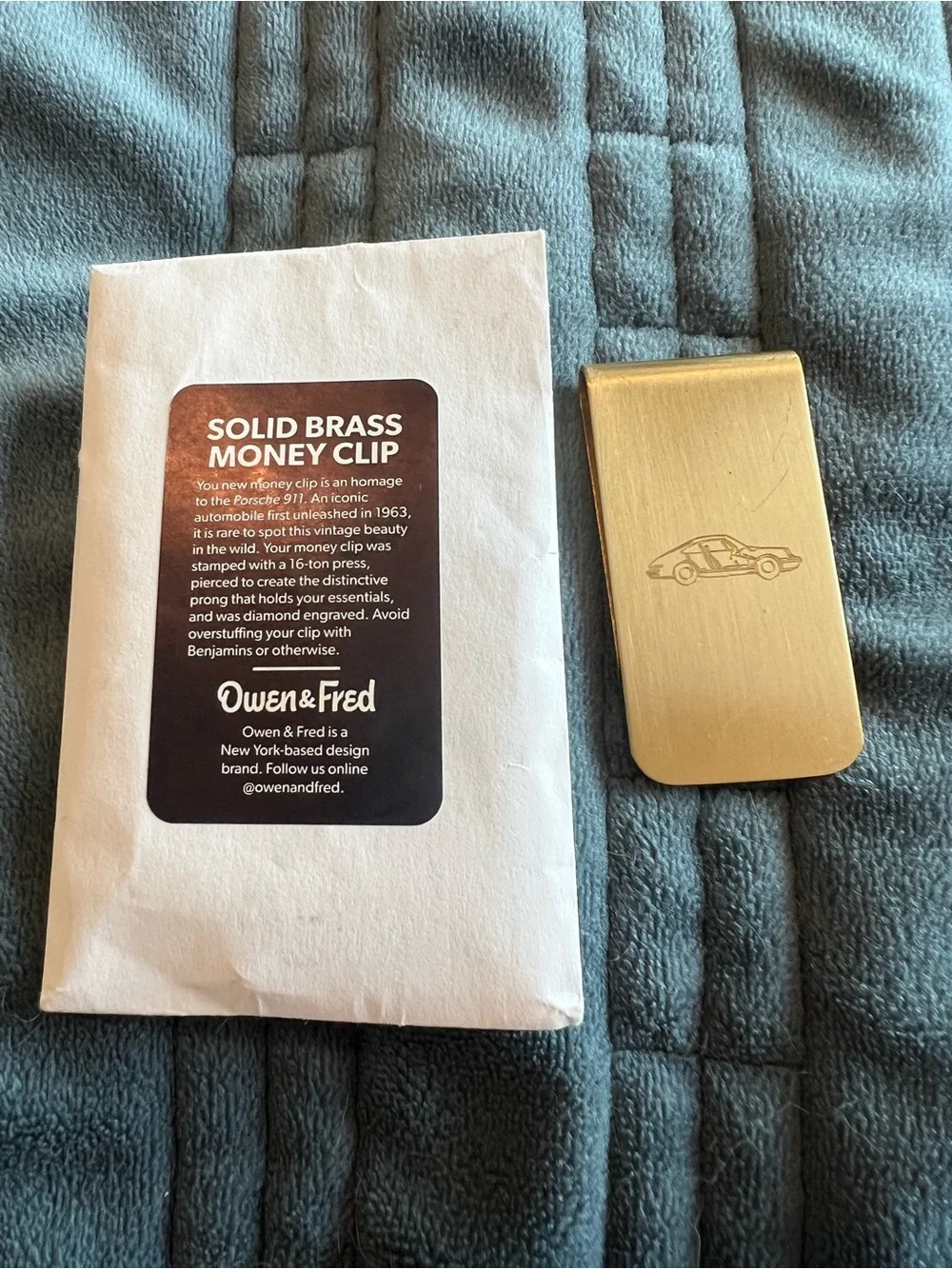 Solid Brass Porsche 911 engraved Money Clip — Gold